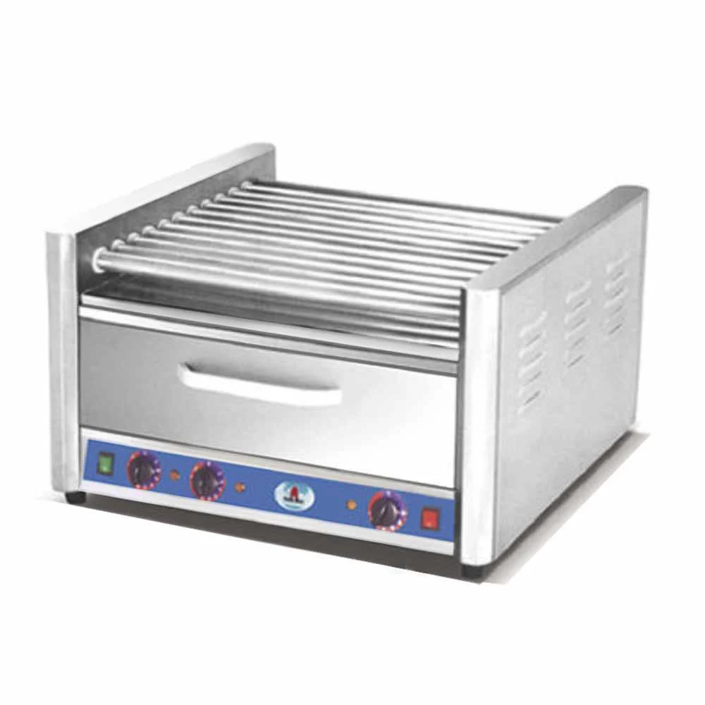 Rolador de hot dog eléctrico de 9 tubos con cajón para pan Modelo HHD-09A